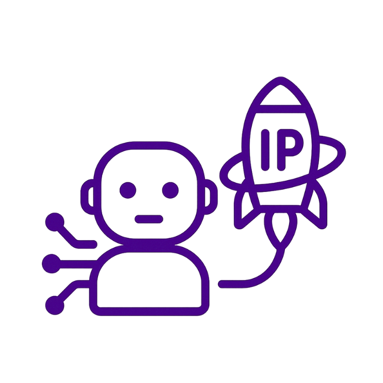 A robot and an IP spaceship, minimalist.