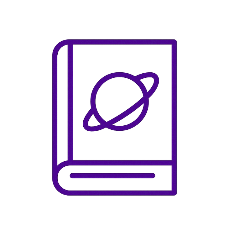 A book with a planet on it, minimalist.