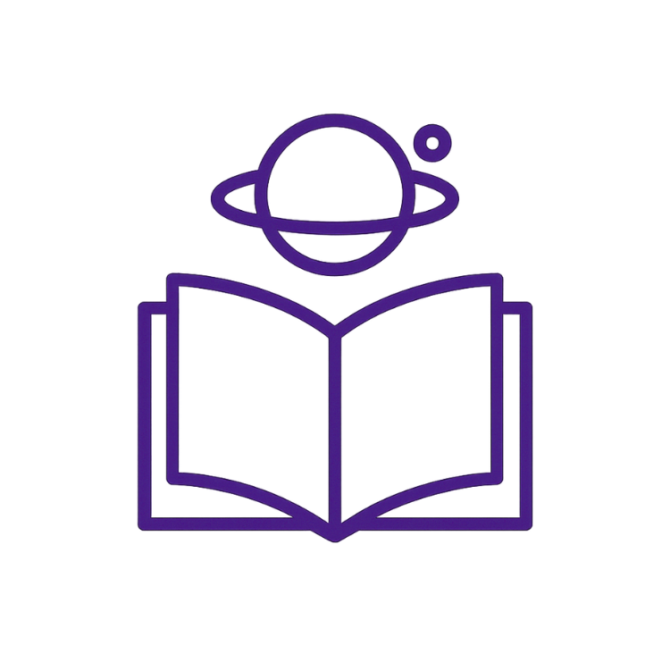 A planet above a book, minimalist.