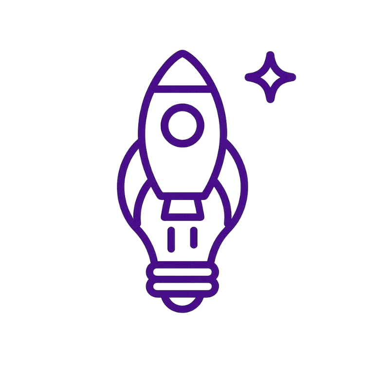 A rocket and a light bubble, minimalist.