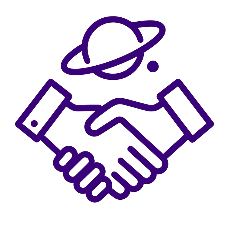 Handshaking above a planet, minimalist.