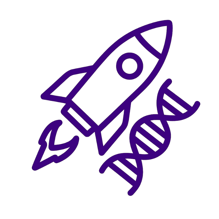 A rocket and a dna sample, minimalist.
